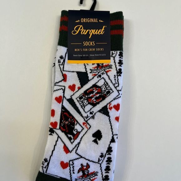 Men's Crew Socks -Playing Cards- White/ Red/ Green -NWT - Picture 2 of 4